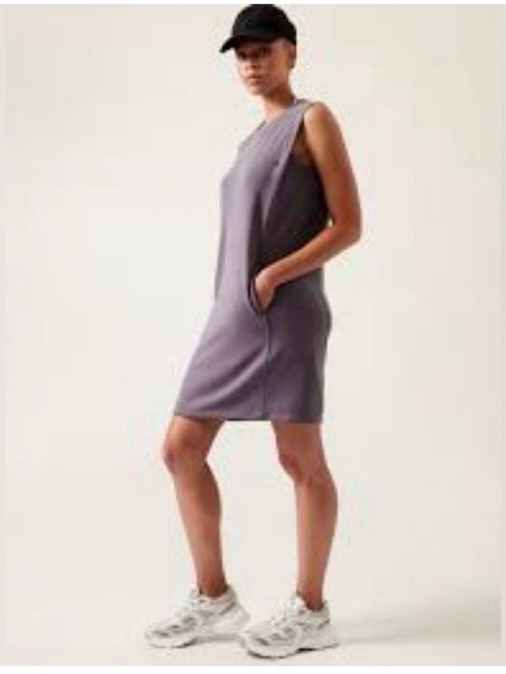 Athleta Seasoft Tank Dress Dusky Violet Sz L Pullover Shift Stretch Pockets